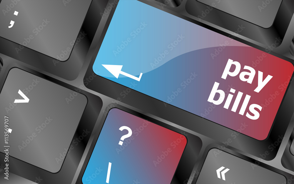 Poster bills button on the computer keyboard . keyboard keys. vector illustration