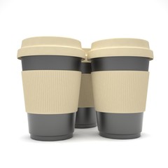 Three paper coffee cups. 3d rendering.