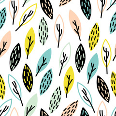 Vector seamless, hand drown leaf pattern