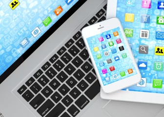 Laptop, phone and tablet pc. 3d rendering.