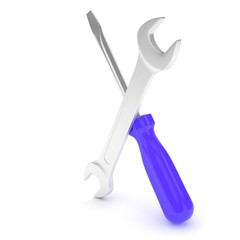 3D Illustration Wrench and screwdriver, service concept
