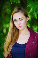 Fototapeta premium blonde girl on green background