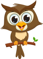 Obraz premium cute cartoon owl sitting on a tree branch