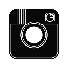 black photo camera with application on background gradient