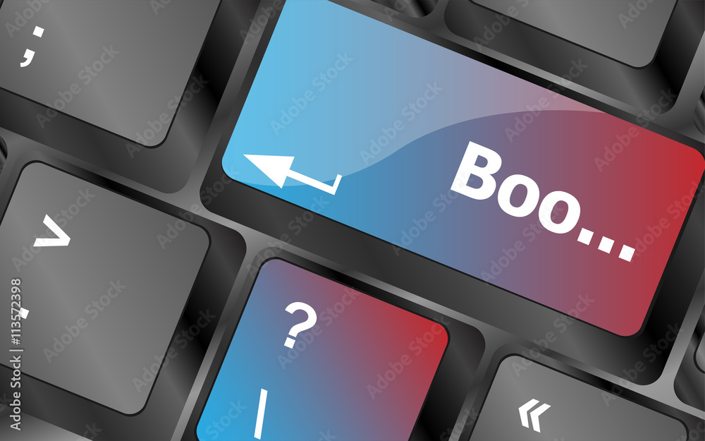 Poster boo word on computer keyboard keys . keyboard keys. vector illustration