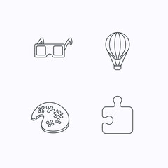 Puzzle, painting and air balloon icons.