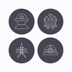 Worker, minerals and engineering helm icons.