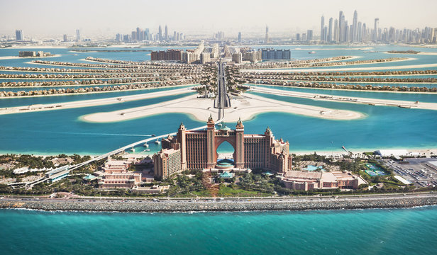 Palm Jumeirah in Dubai with Hotel Atlantis and monorail