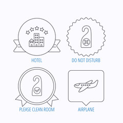 Hotel, airplane and do not disturb icons.