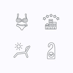 Hotel, lingerie and beach deck chair icons.