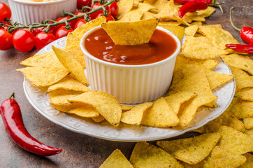 Tortilla chips with two dips