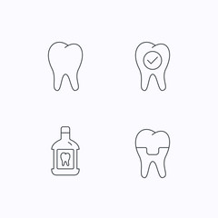 Tooth, dental crown and mouthwash icons.