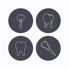 Dental implant, caries and tooth icons.