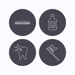 Toothache, dental braces and mouthwash icons.