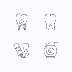 Tooth, dentinal tubules and dental floss icons.