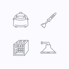 Oven, kitchen hood and blender icons.
