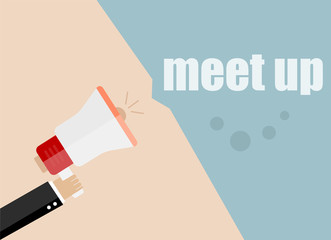 meet up. Flat design vector business illustration concept Digital marketing business man holding megaphone for website and promotion banners.