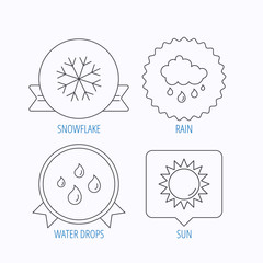 Snowflake, sun and rain icons.