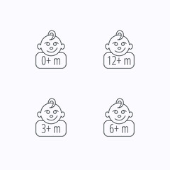 Infant child, 0 months child and toddler baby icons.