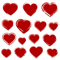 Red hearts set, isolated on white background, vector illustration.