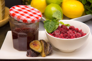 Jam and fruits