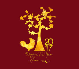 Chinese New Year 2017, rooster with golden geometrical