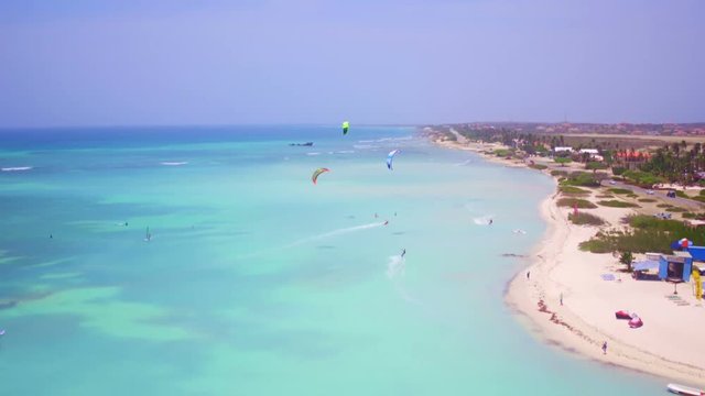 Aerial from kite surfing at Fisherman's Huts on Aruba island in the Caribbean