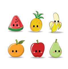 Vector of Cute Mix fruit character (Watermelon,Pineapple,Banana,Orange,Apple,Pear)