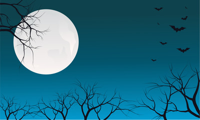 Halloween dry tree and bat silhouette