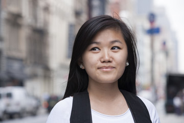 Portrait of pedestrian in city