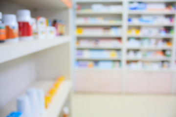 blur shelves of drugs in the pharmacy shop