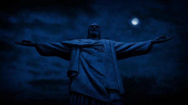Statue Of Jesus In Moonlight