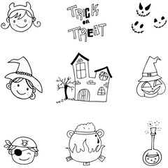 Fototapeta premium Doodle of element halloween face and castle