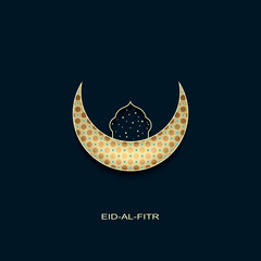 Naklejka na ściany i meble vector eid-al-fitr background with golden decorated moon and star mosque
