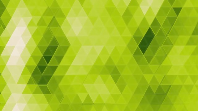 Perfect seamless loop of smooth waving glassy yellow green polygons.