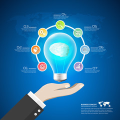 Design Idea lightbulb Infographic concept, business template 7 options.