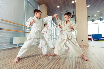 young, beautiful, successful multi ethical kids in karate position © satyrenko