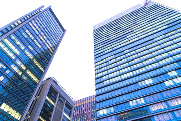 Fototapeta na wymiar close-up of modern office buildings in tokyo