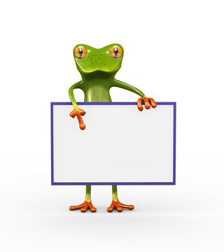 3d frog holding blank empty board