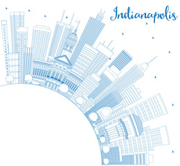 Outline Indianapolis Skyline with Blue Buildings and Copy Space.