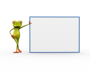 3d frog standing with empty board