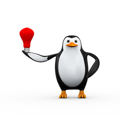 3d penguin holding red lamb