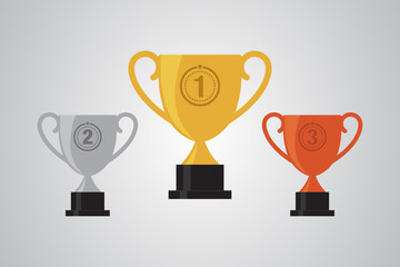 Gold, silver, bronze winner cup trophy flat design vector illustration