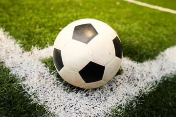 Obraz premium soccer field center and ball top view background