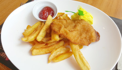 deep fried pork serving with french fried