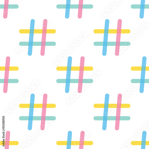 "Flat design abstract colorful hashtag symbol seamless pattern background." Imágenes de archivo