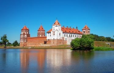 Fototapeta na wymiar Castle in town Mir of Belarus. Medieval Mir castle