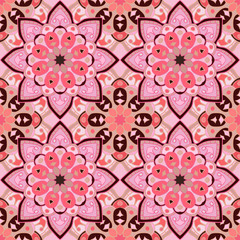 Floral seamless pattern in beautiful colors of strawberry and chocolate. Vector illustration