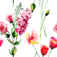 Seamless wallpaper with flowers - 113591575