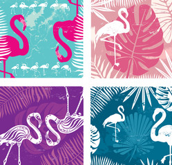 Summer posters set with flamingo